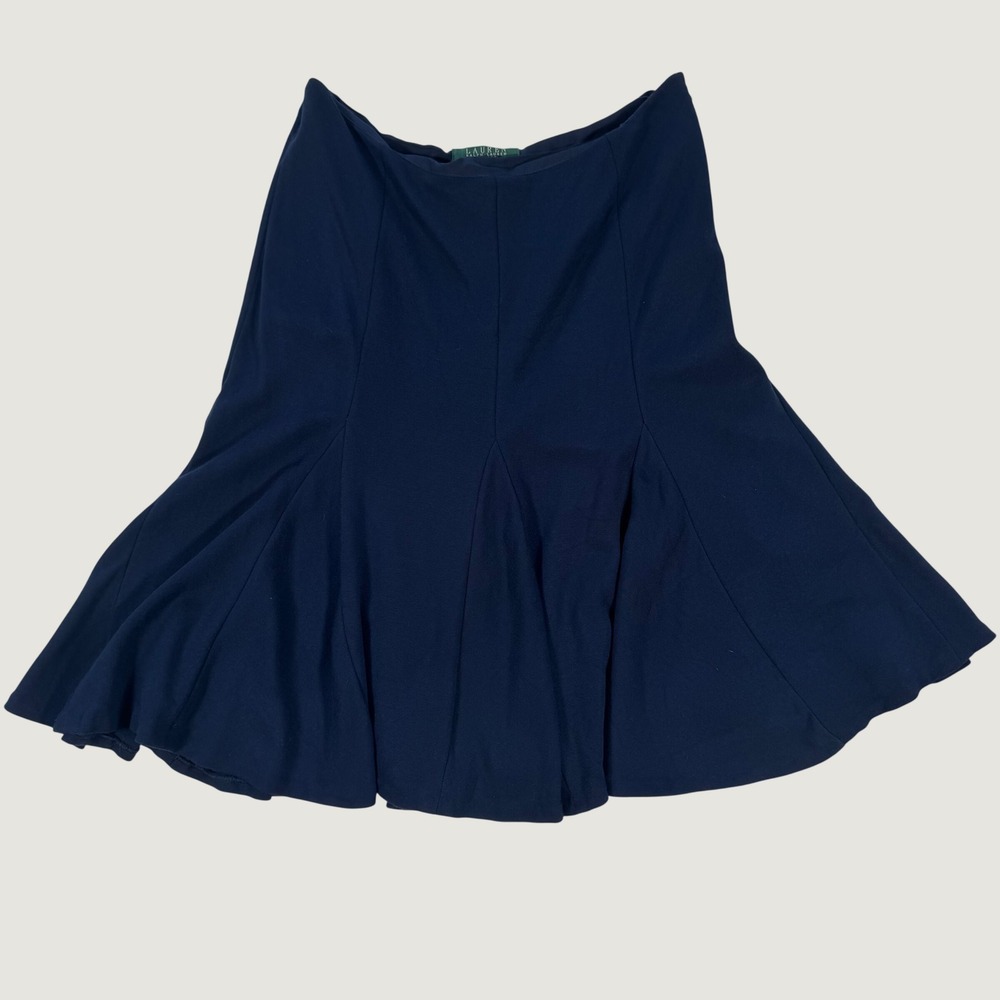 Vtg 90s Corporate Slick Lauren Ralph Lauren Petite Navy Blue Skirt 4P Preppy